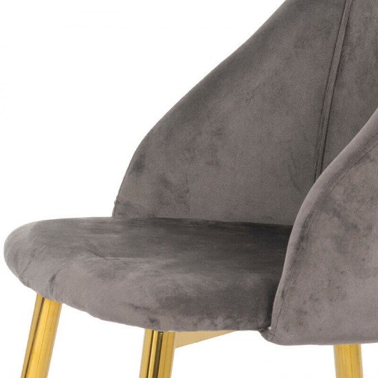 Scaun dining din catifea si cadru auriu BUC 253 gri Scaun dining din catifea si cadru auriu BUC 253 gri