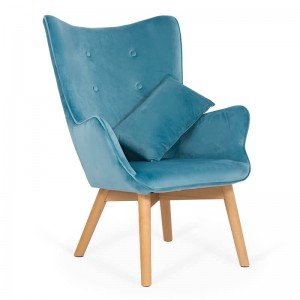 Velvet armchair with footrest and cushion BUC 267 light blue Velvet armchair with footrest and cushion BUC 267 light blue