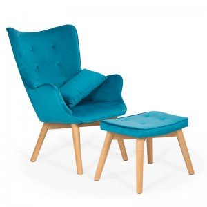 Velvet armchair with footrest and cushion BUC 267 turquoise Velvet armchair with footrest and cushion BUC 267 turquoise