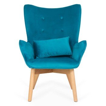 Fotoliu din catifea cu suport picioare si pernuta BUC 267 turcoaz