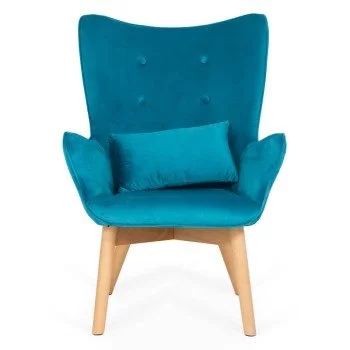 Fotoliu din catifea cu suport picioare si pernuta BUC 267 turcoaz