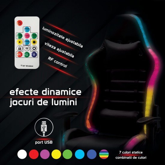 Scaun Gaming cu banda LED RGB OFF 301 negru Scaun Gaming cu banda LED RGB OFF 301 negru