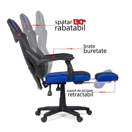 Scaun pentru gaming cu suport de picioare OFF 304 albastru Scaun pentru gaming cu suport de picioare OFF 304 albastru