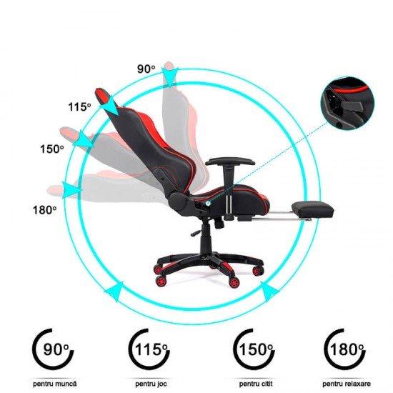 Scaun gaming cu spatar rabatabil OFF 306 rosu Scaun gaming cu spatar rabatabil OFF 306 rosu