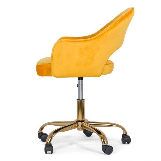 Scaun din catifea pentru birou cu baza aurie OFF 640 galben