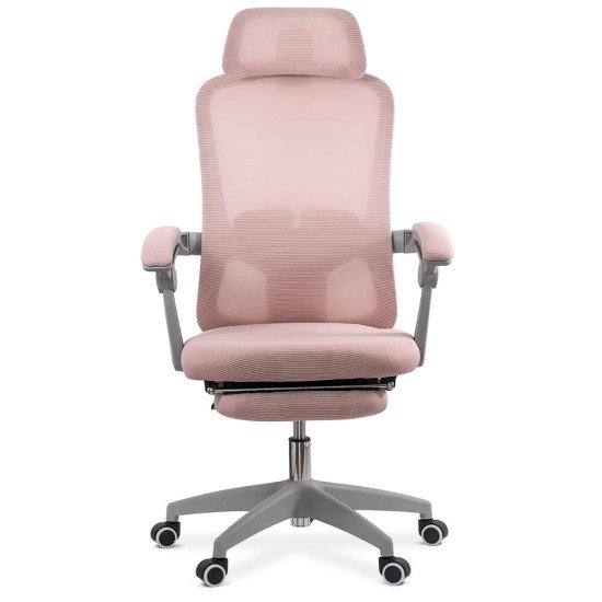 RESEALED - Mesh office chair with headrest and footrest OFF 430 pink
