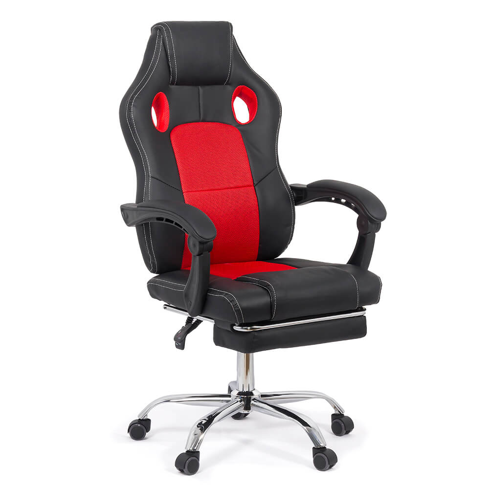 Scaun gaming cu suport picioare piele eco/textil OFF 3091 rosu – resigilat scauneonline.ro
