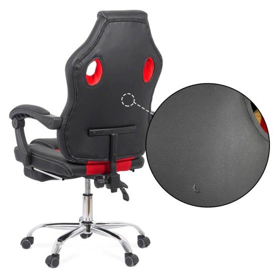 Scaun gaming cu suport picioare din piele eco si mesh OFF 3091 rosu Scaun gaming cu suport picioare din piele eco si mesh OFF 3091 rosu