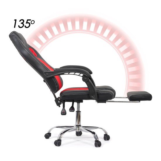 Scaun gaming cu suport picioare din piele eco si mesh OFF 3091 rosu Scaun gaming cu suport picioare din piele eco si mesh OFF 3091 rosu
