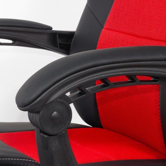 Scaun gaming cu suport picioare din piele eco si mesh OFF 3091 rosu Scaun gaming cu suport picioare din piele eco si mesh OFF 3091 rosu