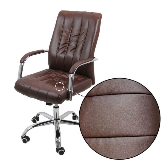 Scaun de birou din PU cu brate si picior cromat OFF 325 maro Scaun de birou din PU cu brate si picior cromat OFF 325 maro