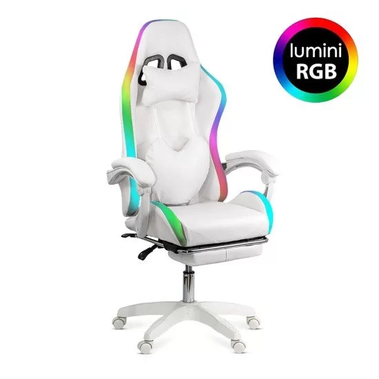 RESIGILAT - Scaun gaming cu suport pentru picioare OFF 298 alb