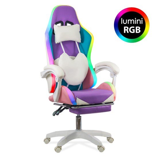 RESEALED - Gaming chair with footrest OFF 298 purple and pink
