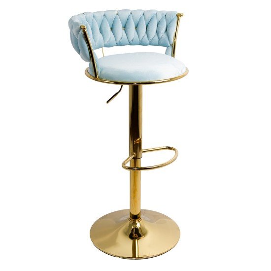 Bar stool upholstered with swivel velvet and adjustable height with golden base ABS 118 blue