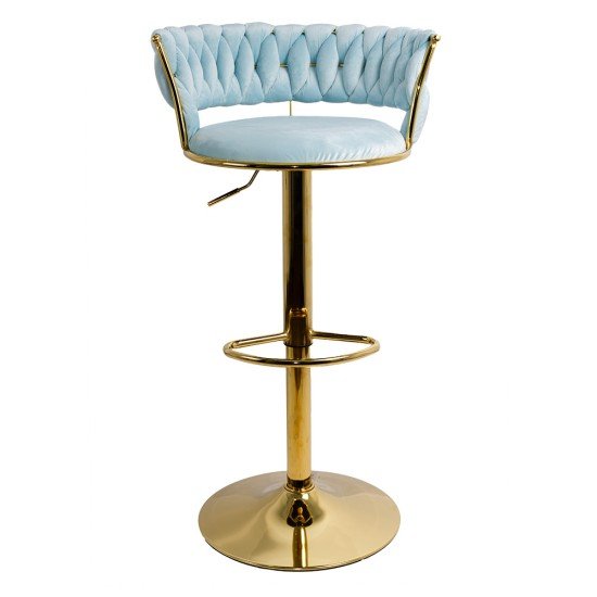 Bar stool upholstered with swivel velvet and adjustable height with golden base ABS 118 blue