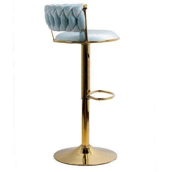 Bar stool upholstered with swivel velvet and adjustable height with golden base ABS 118 blue