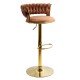 Bar stool upholstered with swivel velvet and adjustable height with golden base ABS 118 brown