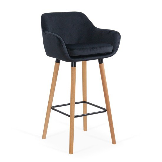 Scaun de bar negru ABS 1271 din catifea cu picioare din lemn