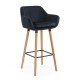 Black ABS 1271 velvet bar stool with wooden legs