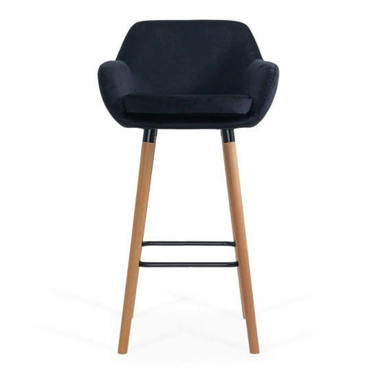 Scaun de bar negru ABS 1271 din catifea cu picioare din lemn