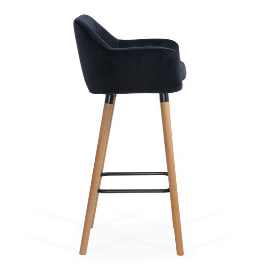 Scaun de bar negru ABS 1271 din catifea cu picioare din lemn