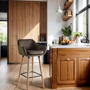 Scaun de bar cu șezut din catifea și cadru din lemn de fag ABS 1271 gri