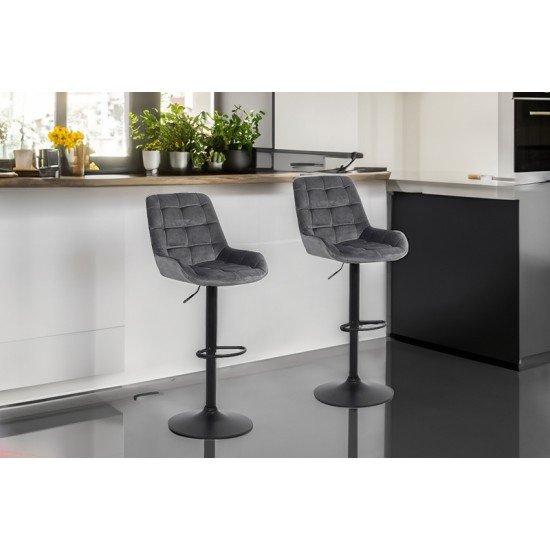 Adjustable velvet bar stool ABS 145 grey