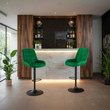 Scaun bar tapițat, înălțime reglabilă, rotativ, suport picioare, catifea, verde, ABS 145