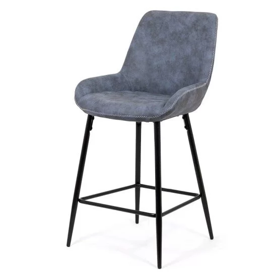 Scaun de bar fix din piele ecologica si picioare din otel ABS 146 albastru
