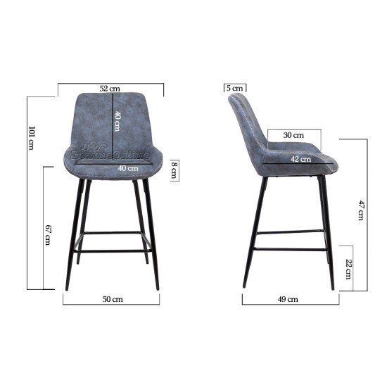 Bar stool in ecological leather and steel legs ABS 146 blue