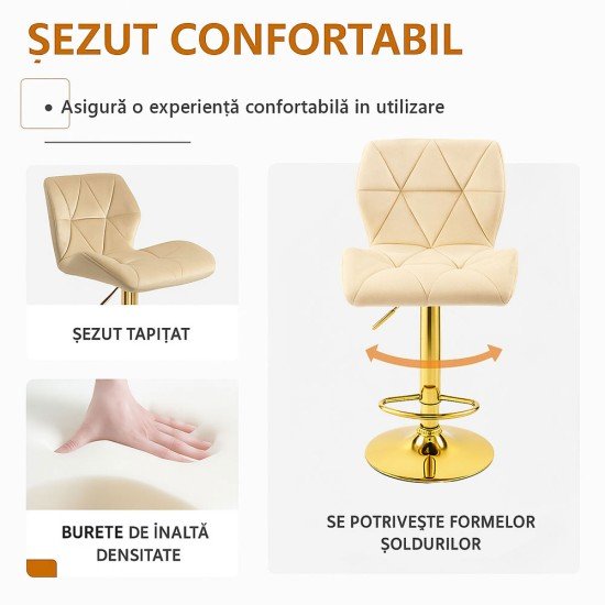 Scaun de bar reglabil pe înălțime, rotativ, suport picioare, catifea, bej, ABS 148