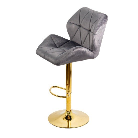 Scaun de bar tapitat cu catifea pivotant si inaltime reglabila cu baza aurie ABS 148 gri