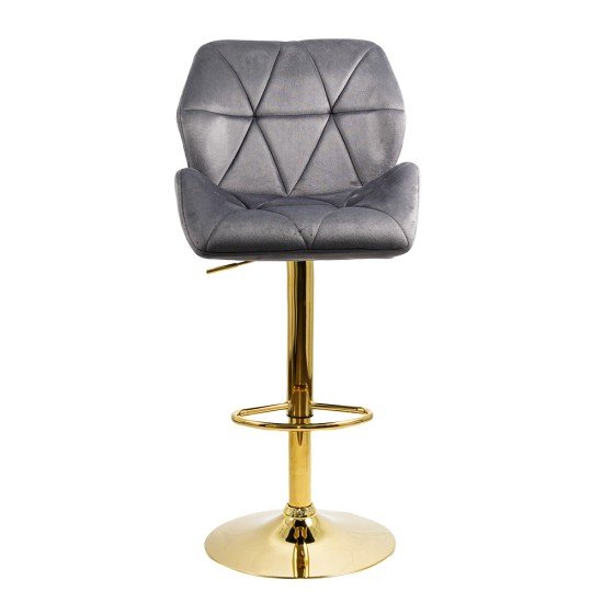 Scaun de bar tapitat cu catifea pivotant si inaltime reglabila cu baza aurie ABS 148 gri