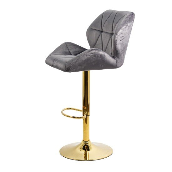 Scaun de bar tapitat cu catifea pivotant si inaltime reglabila cu baza aurie ABS 148 gri