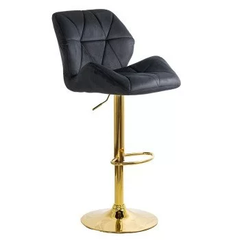 Scaun de bar negru, modern, din catifea, cu baza aurie ABS 148