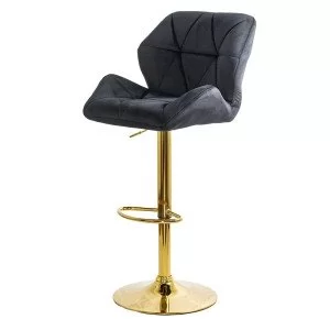 Scaun de bar negru, modern, din catifea, cu baza aurie ABS 148