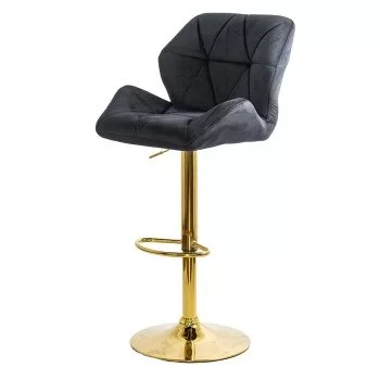 Scaun de bar negru, modern, din catifea, cu baza aurie ABS 148