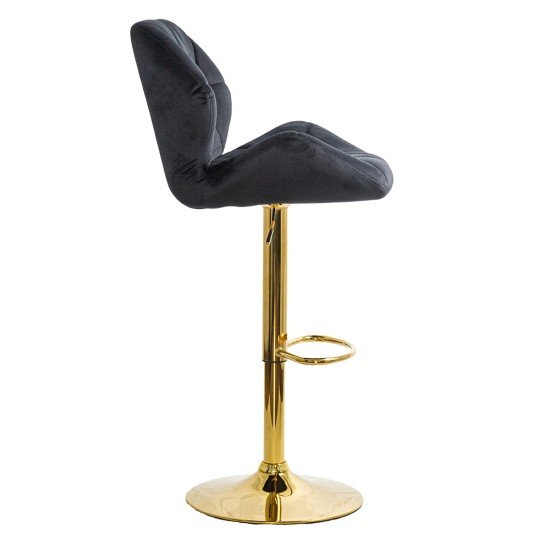 Scaun de bar negru, modern, din catifea, cu baza aurie ABS 148