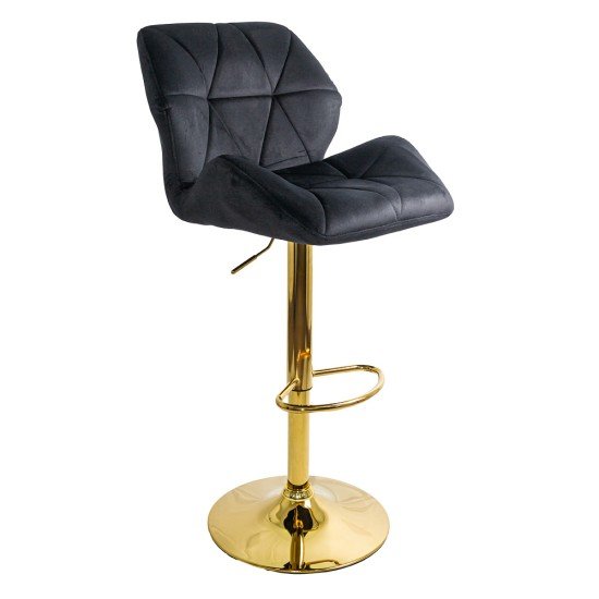 Scaun de bar negru, modern, din catifea, cu baza aurie ABS 148