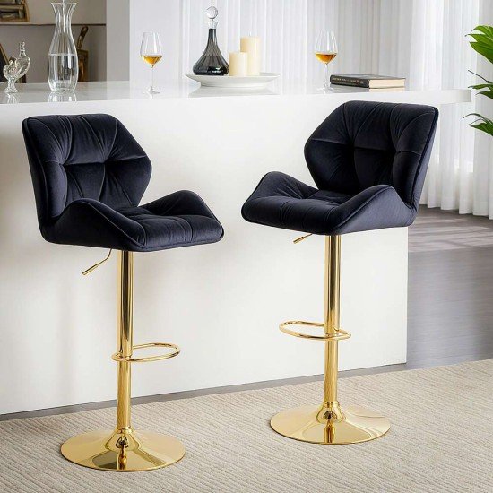 Scaun de bar negru, modern, din catifea, cu baza aurie ABS 148