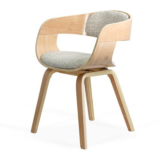 Beige living room chair BUC 014 made of fabric with curved wooden frame