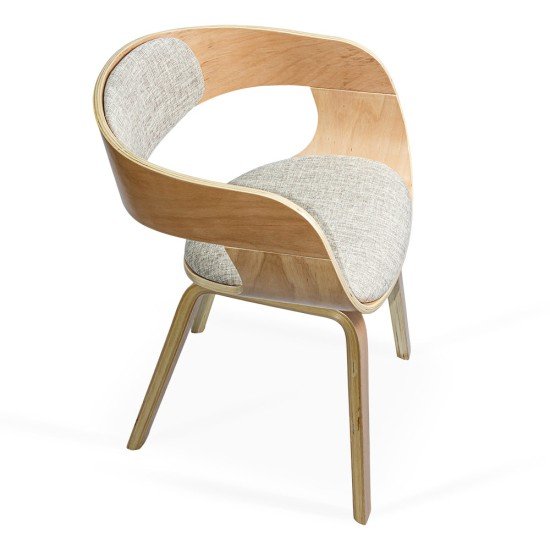 Beige living room chair BUC 014 made of fabric with curved wooden frame
