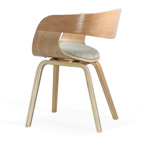 Beige living room chair BUC 014 made of fabric with curved wooden frame