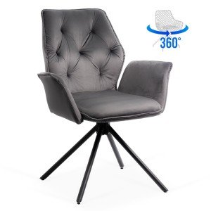 Scaun living gri BUC 0224 rotativ, din catifea, cu cadru metalic Scaun living gri BUC 0224 rotativ, din catifea, cu cadru metalic