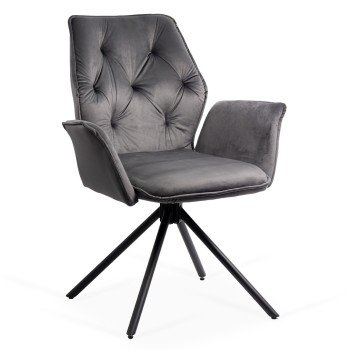 Scaun living gri BUC 0224 rotativ, din catifea, cu cadru metalic