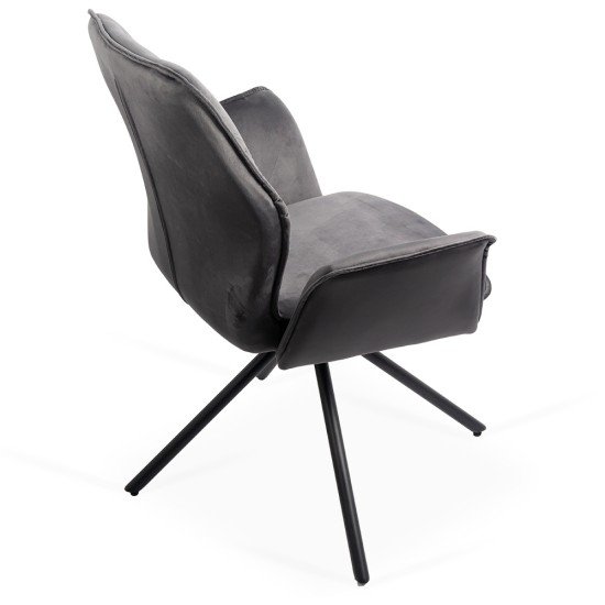 Scaun living gri BUC 0224 rotativ, din catifea, cu cadru metalic