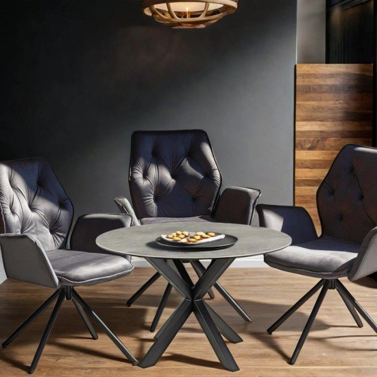 Scaun living gri BUC 0224 rotativ, din catifea, cu cadru metalic