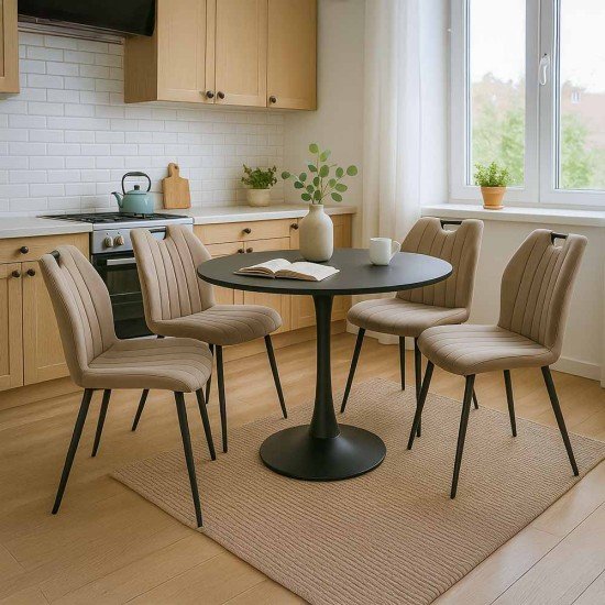 Scaun living bej din catifea cu picioare metalice BUC 204