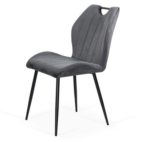 Scaun living gri din catifea cu cadru metalic BUC 204