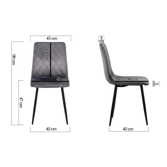 Velvet living room chair with black legs BUC 209 grey